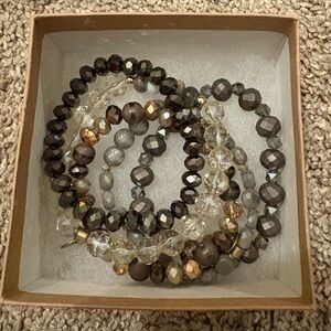 Chic Beaded Bracelet Set in Black, Gray, and Gold